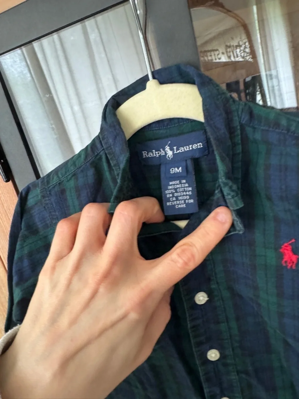 Ralph Lauren plaid coverall baby boy logo green navy long sleeve polo logo
